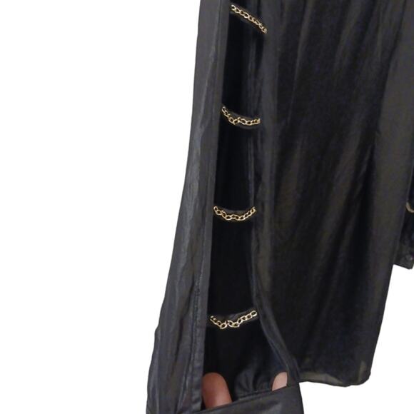 Sarah Boo Mini Dress Sz S Black Tunic Modern Cut Out Chains Glam Punk Goth City - Picture 11 of 15